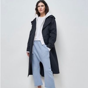 Nili Lotan Black Trench Coat with Light Blue Capris
